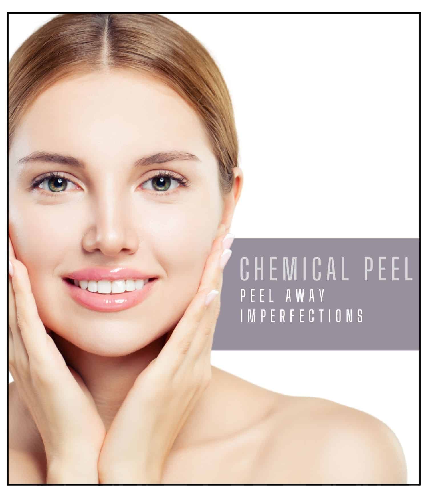 Woman touching her smooth and clear face and smiling after chemical peel.
