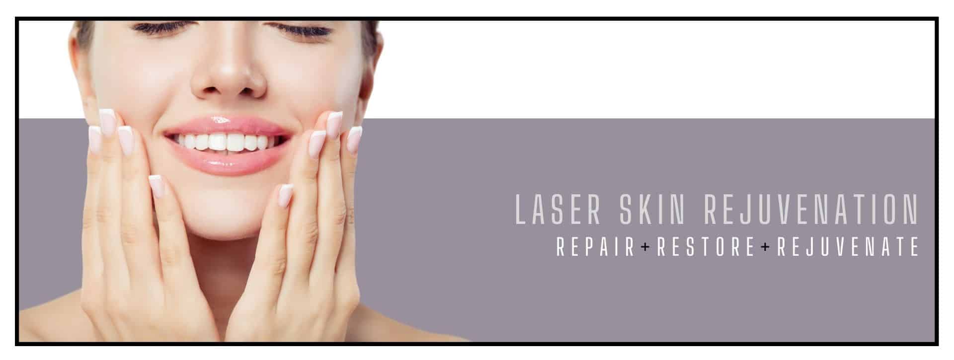 Woman touching her face and smiling after Laser Skin Rejuvanation.