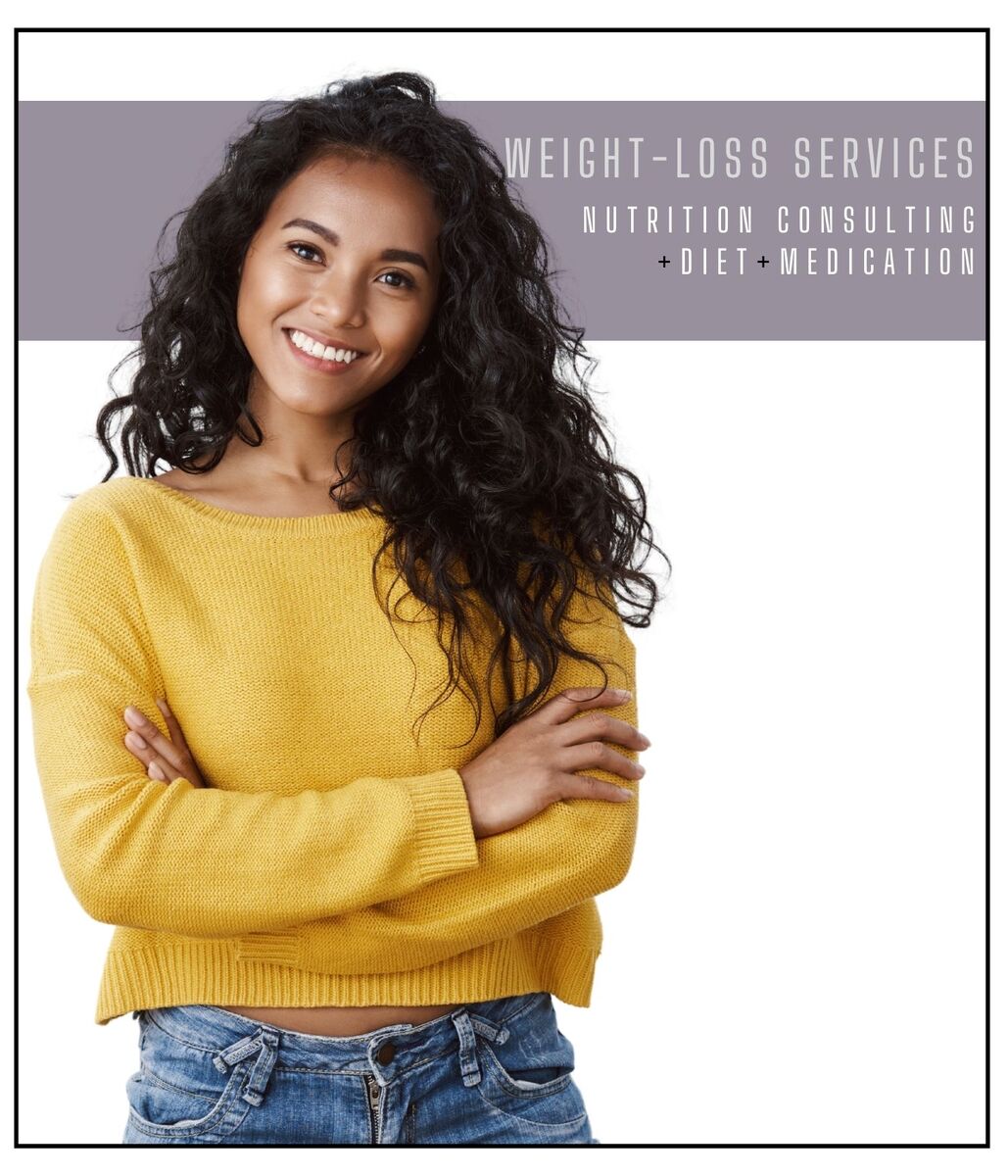 Woman smiling wearing a yellow sweater and looking slimmed after weight loss services.