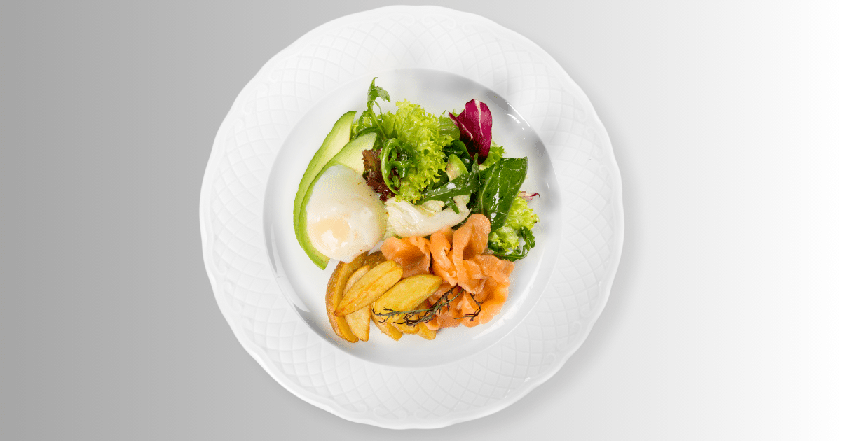 Healthy food on a white plate.